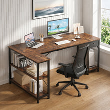 Load image into Gallery viewer, Simon Computer Corner Desk with Bookshelf - Rustic Brown