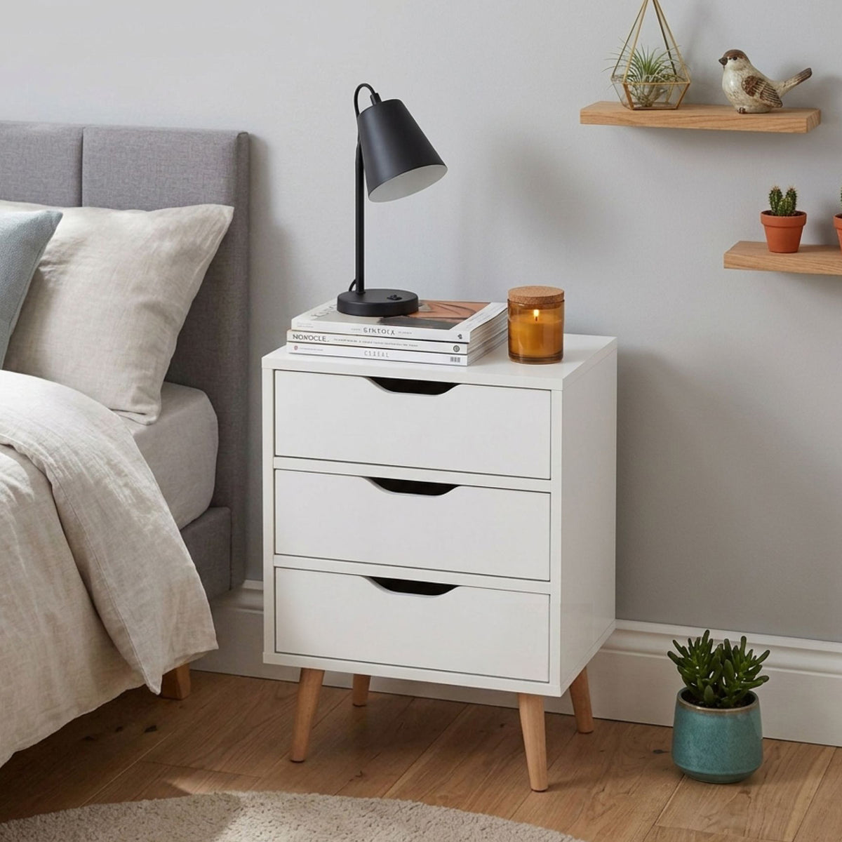 Drew Bedside Table - Maple + White