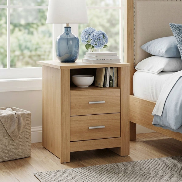 Olsen 2 Drawer Bedside Table - Oak