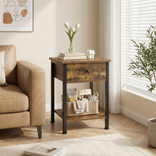 Load image into Gallery viewer, Atlas Side Table with Drawer and Storage Shelf - Rustic Brown