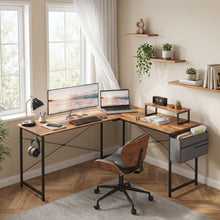 Load image into Gallery viewer, Felix Computer Corner Desk with Storage Bag - Rustic Brown