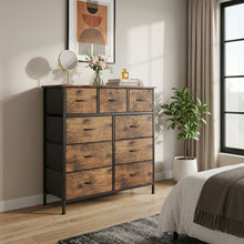 Load image into Gallery viewer, Madilyn 9 Drawer Fabric Tallboy - Rustic Brown