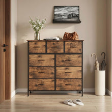 Load image into Gallery viewer, Madilyn 9 Drawer Fabric Tallboy - Rustic Brown