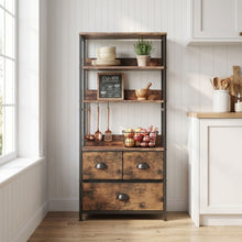 Load image into Gallery viewer, Whitby 4 Tier Storage Shelf with Drawers - Rustic Brown
