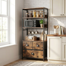 Load image into Gallery viewer, Whitby 4 Tier Storage Shelf with Drawers - Rustic Brown