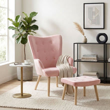 Load image into Gallery viewer, Olivia Velvet Armchair with Ottoman - Pink