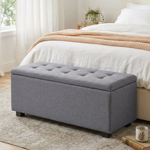 Load image into Gallery viewer, Alexander Linen Storage Ottoman Bench - Dark Grey