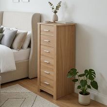 Load image into Gallery viewer, Olsen 6 Drawers Slim Tallboy - Oak