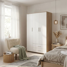 Load image into Gallery viewer, Bram 3 Door Wardrobe Cabinet with 2 Drawers - Oak + White