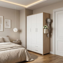 Load image into Gallery viewer, Bram 3 Door Wardrobe Cabinet with 2 Drawers - Oak + White
