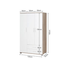 Load image into Gallery viewer, Bram 3 Door Wardrobe Cabinet with 2 Drawers - Oak + White