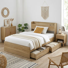 Load image into Gallery viewer, Elda King Single Bed Frame with USB Port &amp; Drawers - Natural