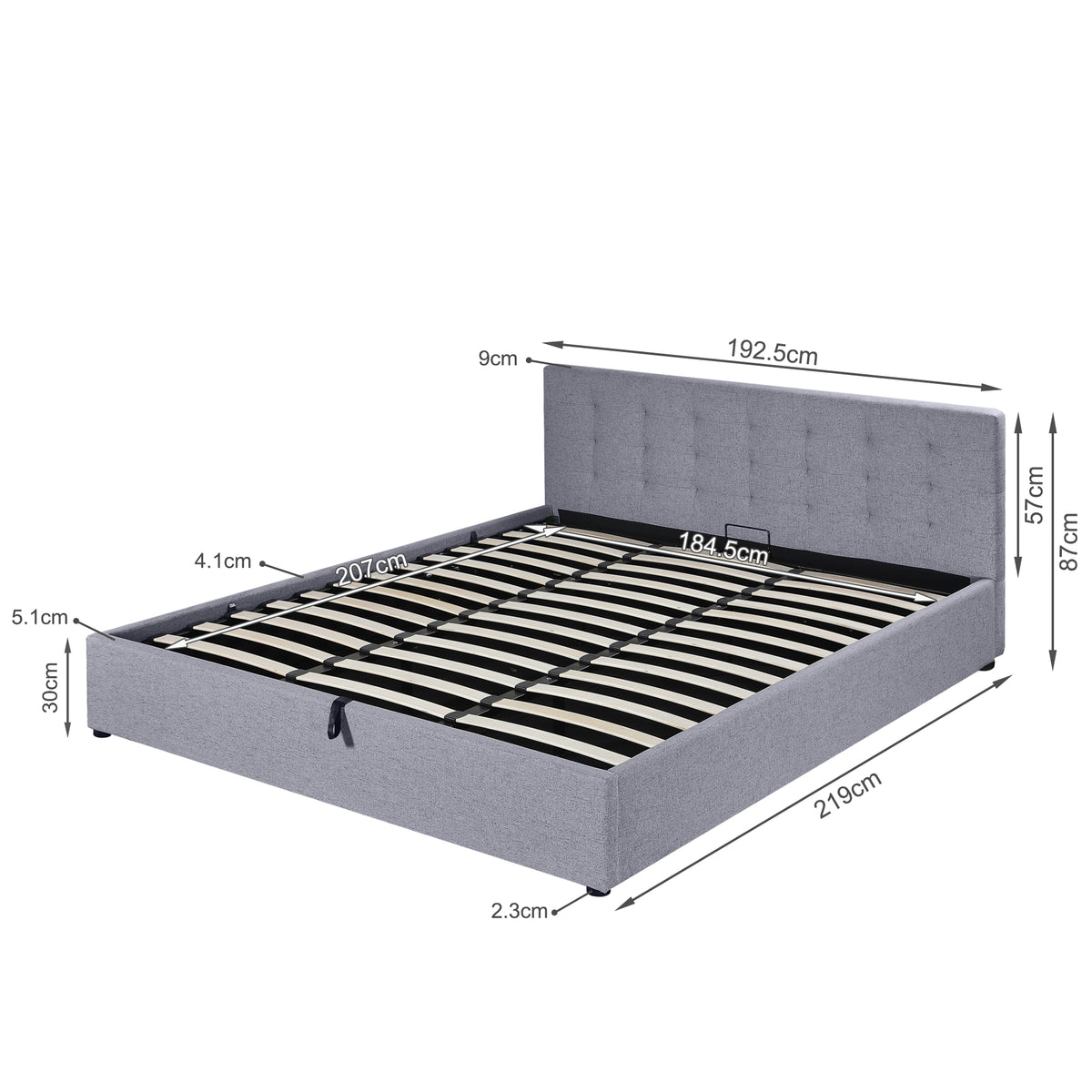 Abigail Super King Gas Lift Bed Frame - Grey