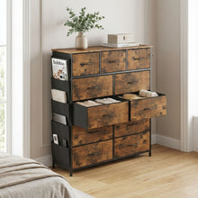 Load image into Gallery viewer, Paisley 11 Drawers Tallboy with Storage Bag - Rustic Brown