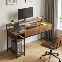 Load image into Gallery viewer, Emilio 138cm Computer Desk with 2 Drawers - Rustic Brown (0.081m3 - 22.8kg)