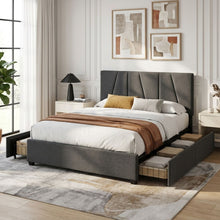 Load image into Gallery viewer, Wireva Linen Queen Bed Frame With 4 Drawers - Dark Grey