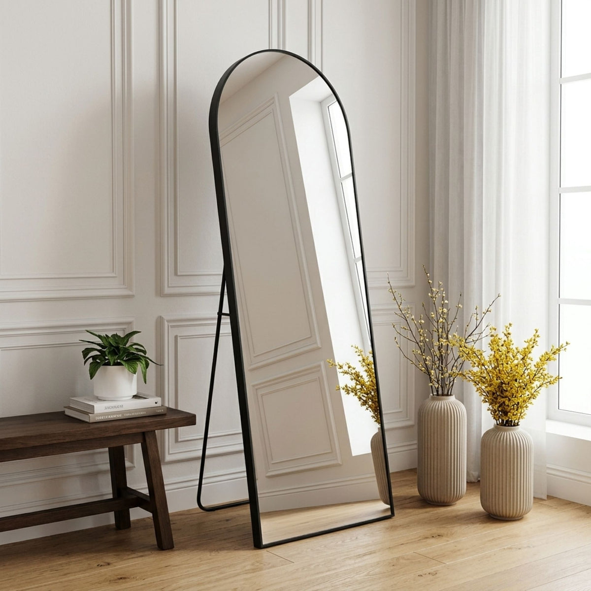 Stella Arched Freestanding Metal Mirror - Black