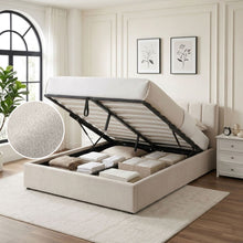 Load image into Gallery viewer, Penelope Queen Gas Lift Velvet Bed Frame - Beige