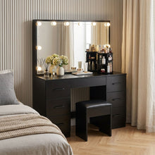 Load image into Gallery viewer, 24287-lisianthus-2-piece-dressing-table-with-mirror-stool-set-black-2606053