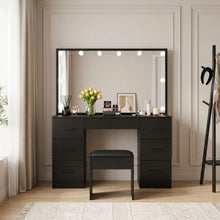 Load image into Gallery viewer, 24287-lisianthus-2-piece-dressing-table-with-mirror-stool-set-black-2606056