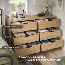 Load image into Gallery viewer, 22267-ocala-low-boy-6-drawer-chest-dresser-oak-2606093