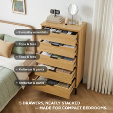 Load image into Gallery viewer, Ocala Tallboy 5 Drawer Chest Dresser - Oak