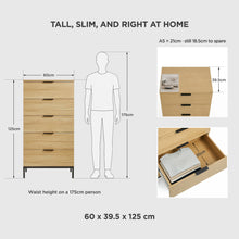 Load image into Gallery viewer, Ocala Tallboy 5 Drawer Chest Dresser - Oak