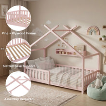 Load image into Gallery viewer, Minto Single Wooden House Bed Frame - Pink