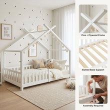 Load image into Gallery viewer, Minto Single Wooden House Bed Frame - White