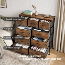 Load image into Gallery viewer, lt10262-madilyn-9-drawer-fabric-tallboy-rustic-brown-2606184