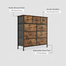 Load image into Gallery viewer, lt10262-madilyn-9-drawer-fabric-tallboy-rustic-brown-2606183