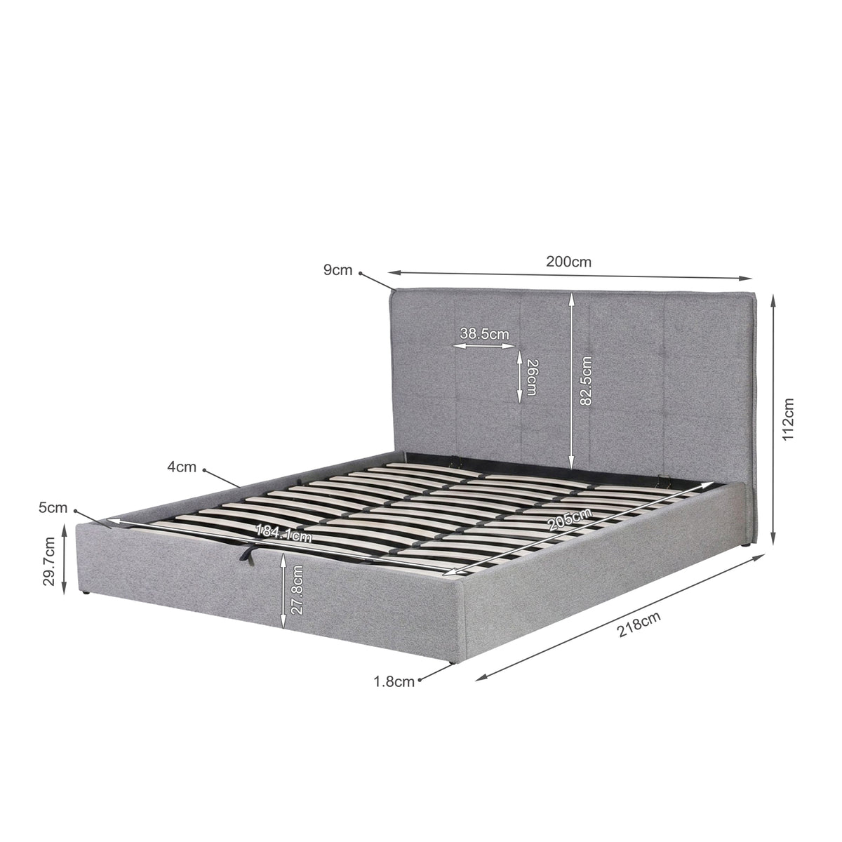 Calma Super King Gas Lift Bed Frame - Light Grey
