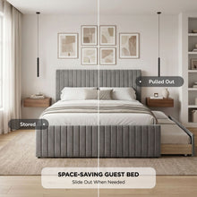 Load image into Gallery viewer, 23142-tasman-velvet-queen-with-single-trundle-bed-frame-grey-2606223
