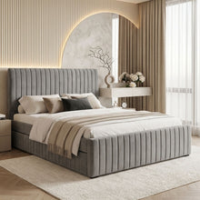 Load image into Gallery viewer, 23142-tasman-velvet-queen-with-single-trundle-bed-frame-grey-2606227