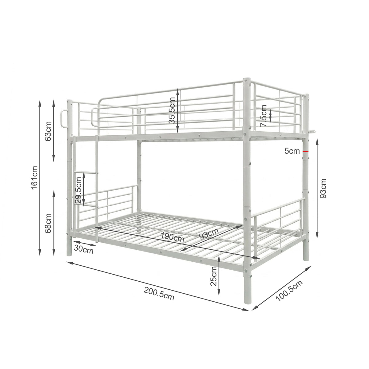 Graid Single Metal Bunk Bed Frame - White