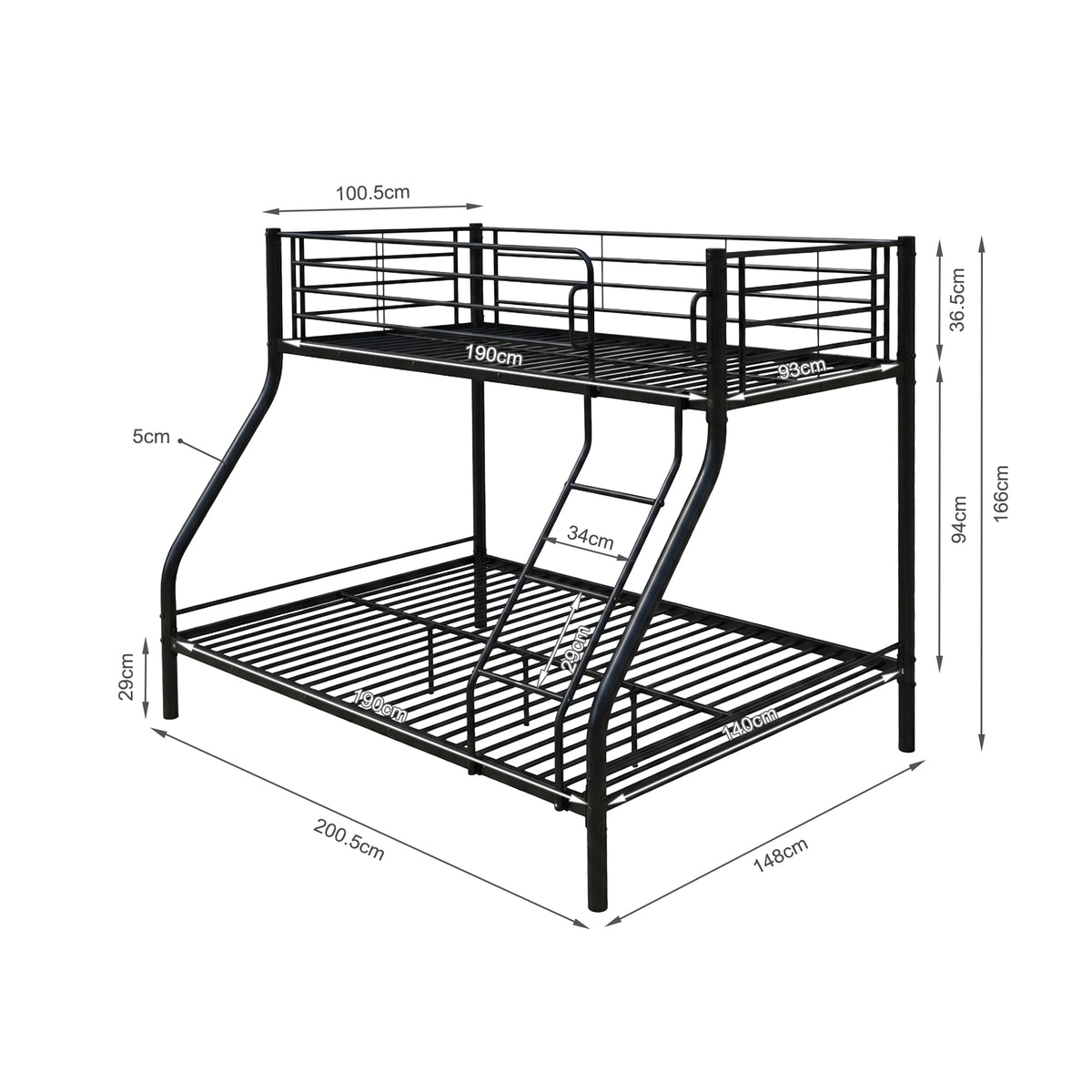 Link Metal Triple Bunk Bed Frame - Black