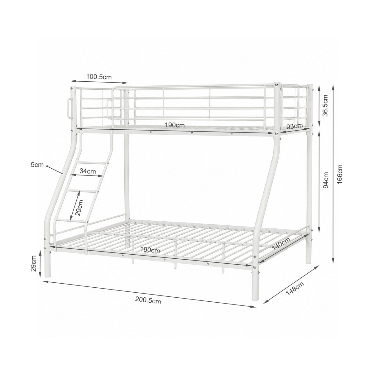 Link Metal Triple Bunk Bed Frame - White