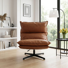 Load image into Gallery viewer, Saro Swivel Armchair with Adjustable Back - Caramel Brown