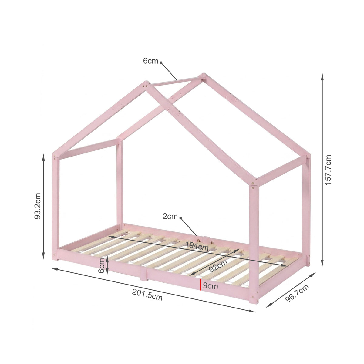 Homi Single Wooden Bed Frame - Pink