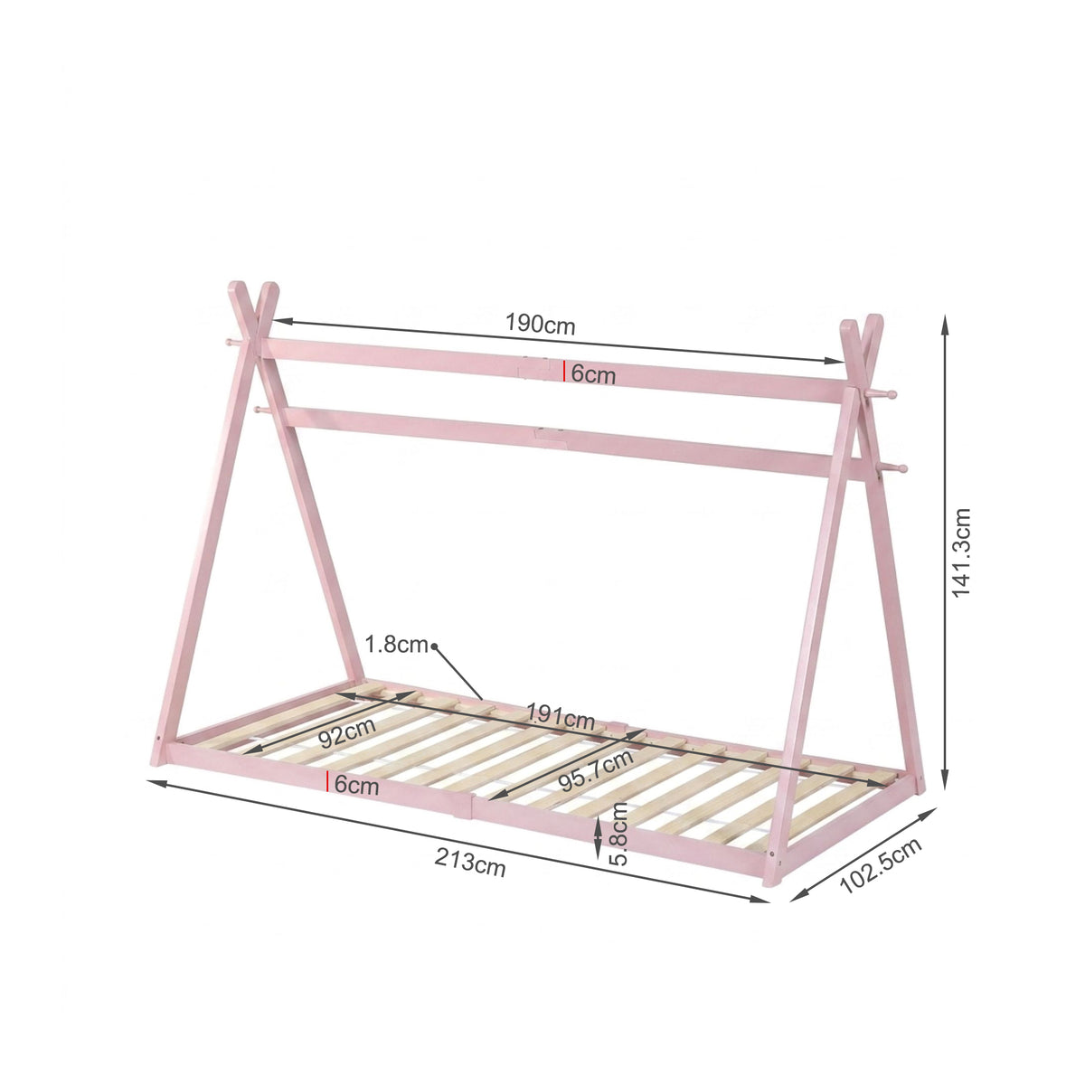 Harbor Single Wooden Bed Frame - Pink