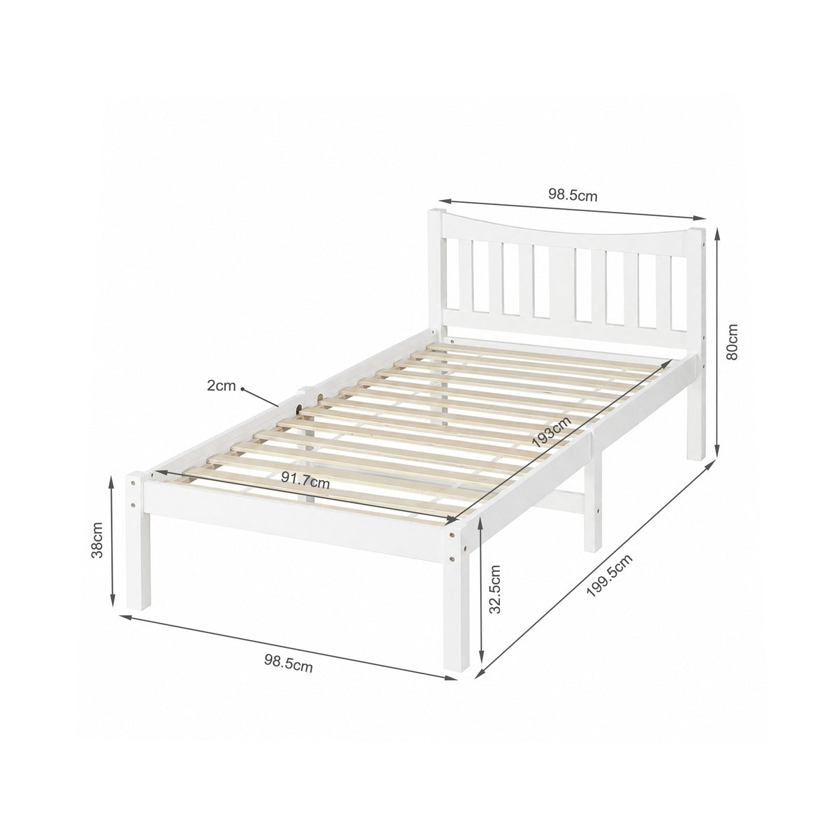 Capra Single Wooden Bed Frame - White
