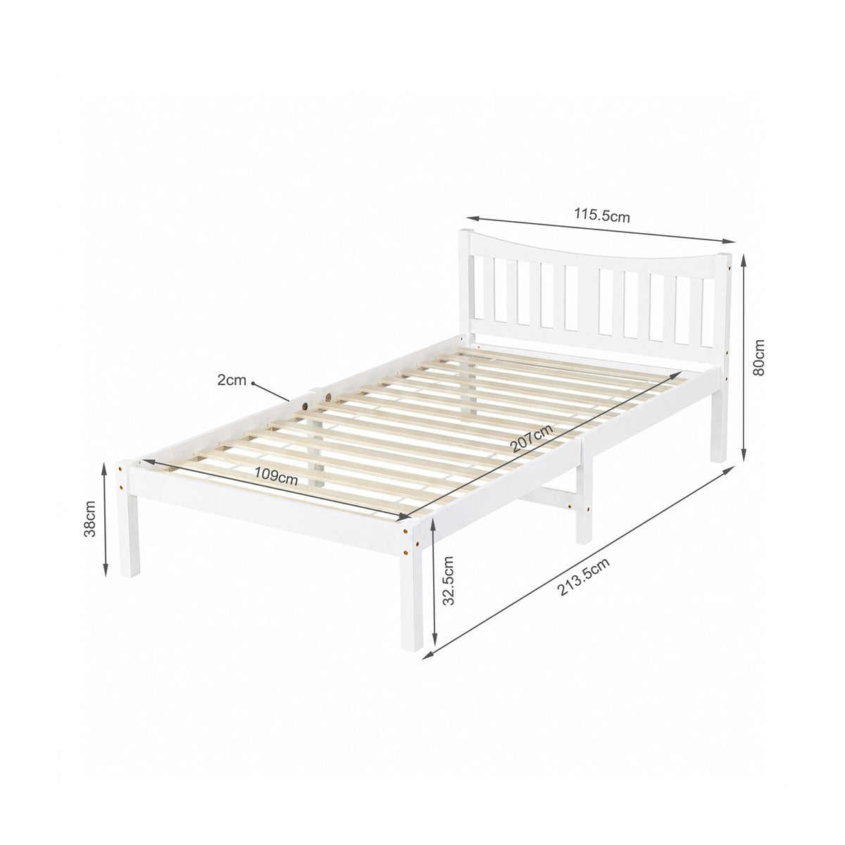 Capra King Single Wooden Bed Frame - White