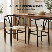 Load image into Gallery viewer, Winter Rope Seat Dining Chair Wishbone Chair Replica - Set of 2 - Black