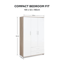 Load image into Gallery viewer, Bram 3 Door Wardrobe Cabinet with 2 Drawers - Oak + White