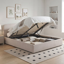 Load image into Gallery viewer, Linara Queen Gas Lift Bed Frame - Linen Light Beige