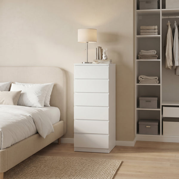 Tongass Wooden Slim Tallboy 6 Drawers - White
