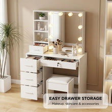 Load image into Gallery viewer, Freesia 2 Piece Dressing Table with Mirror &amp; Stool Set - White