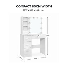 Load image into Gallery viewer, Freesia 2 Piece Dressing Table with Mirror &amp; Stool Set - White