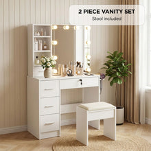 Load image into Gallery viewer, Freesia 2 Piece Dressing Table with Mirror &amp; Stool Set - White