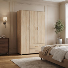 Load image into Gallery viewer, Bram 3 Door Wardrobe Cabinet with 2 Drawers - Oak